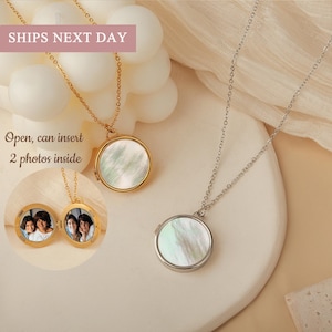 Mom Birthday Gift from  Daughter - Mother of Pearl Locket Necklace - Personalized Locket Photo Necklace - Mother-daughter Gift
