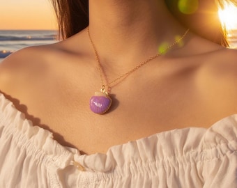 Summer Beach Jewelry for Her - Pink Sea Shell Pendant Necklace - Custom Seashell Locket Necklace with Picture inside -Seaside Gift For Women