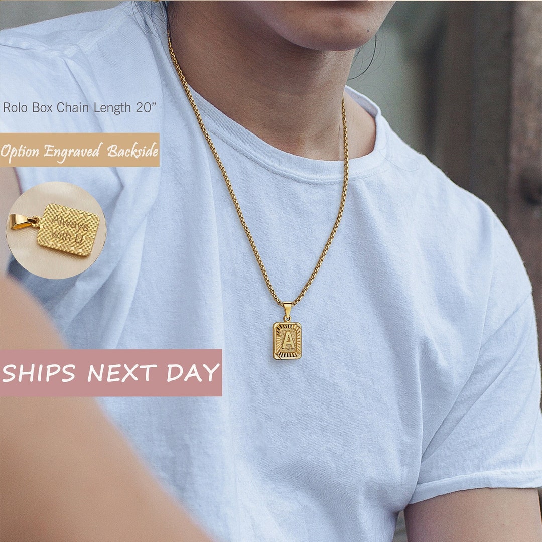 Mens Initial Necklace Medal Gold Initial Necklace Letter Necklace