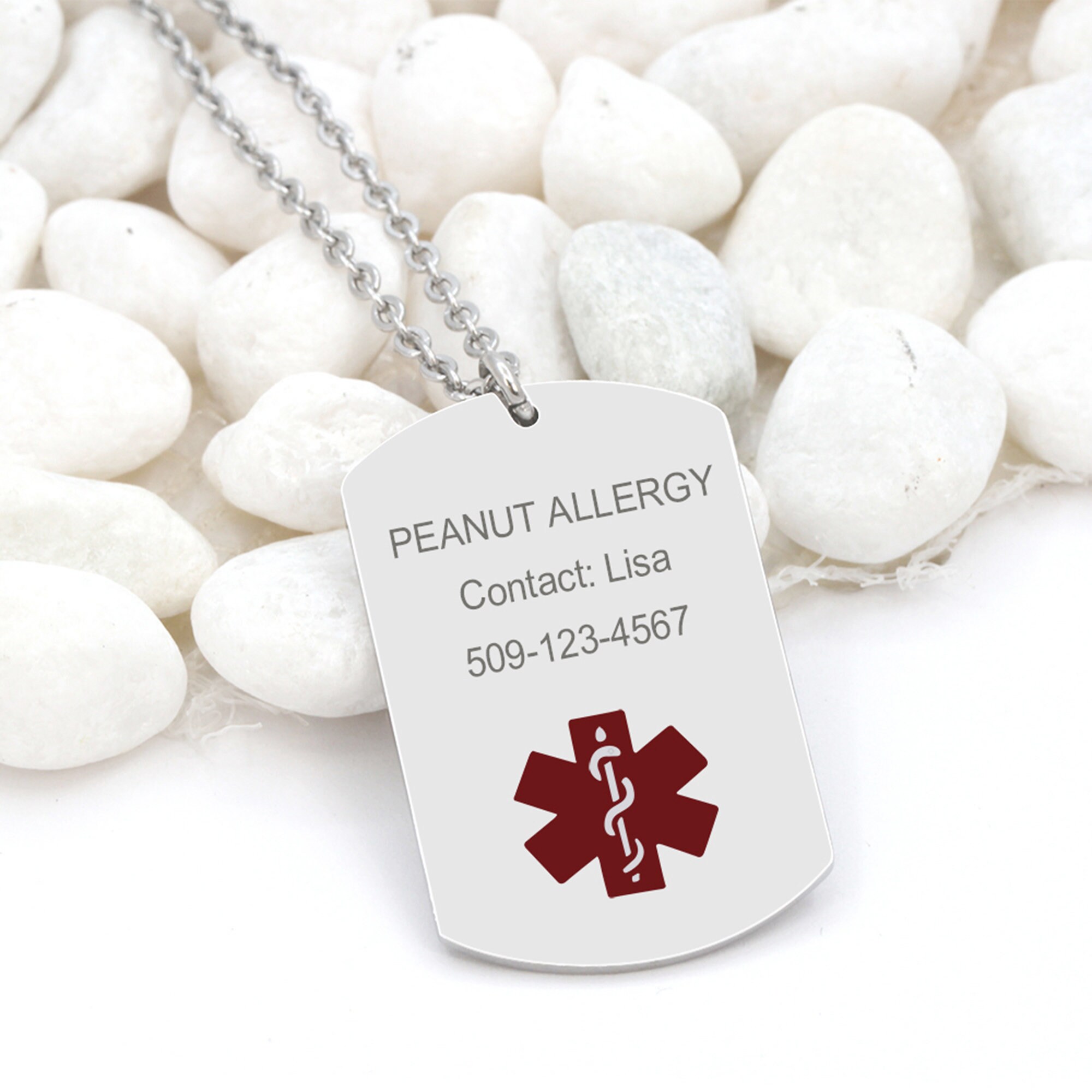 Medical Alert ID Dog Tag Necklace - Personalized Alert Medical Necklace ...