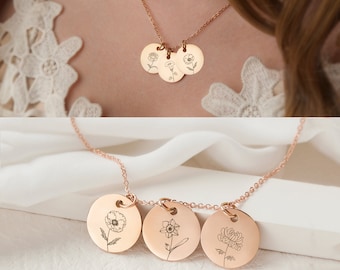 Sister Necklace for 3 - Birthflower Necklace Custom - Birth Flower Necklace with Names - Birth Flower Jewelry - Sister Gifts