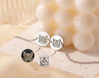 Custom Pet Portrait Charm Bracelet - Cat Bracelet Gift for Her - Pet Bracelet for Women - Personalized Pet Jewelry Cat Lover Gift Cat Mom