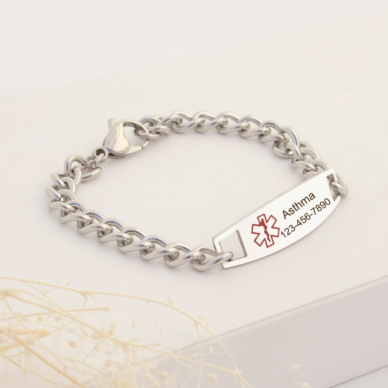 Medical Bracelet Chains Medical Alert Bracelet Chain Women Medical Id Stainless Steel Asthma Bracelet Chain Medical Alert Gift for Her