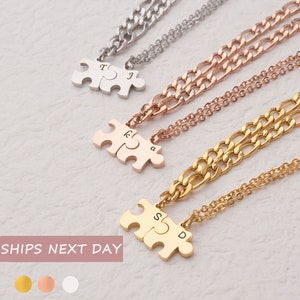 Couple Necklace - Puzzle Piece Necklace Men - Personalized Couple Necklace - Couple Necklace Engraved Initial - Couples Gift