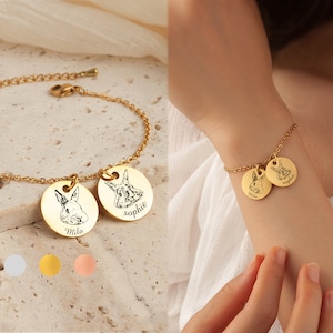 Pet Bracelet for Women - Pet Portrait Custom - Charm Bracelet Engraved Animal Horse Bunny - Personalized Pet Memorial Gift For Her