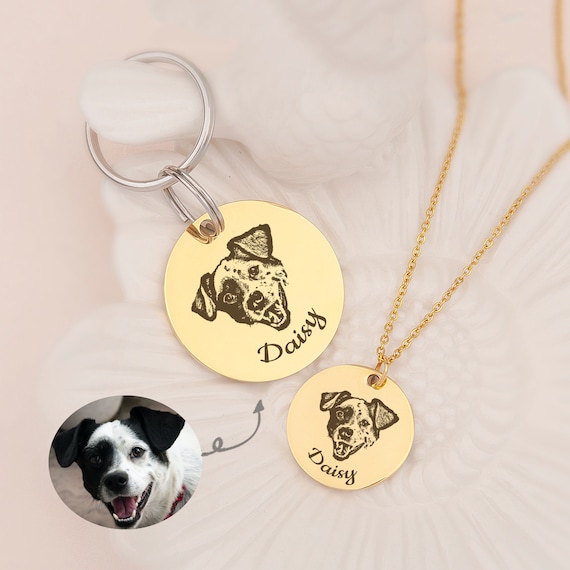 Grandparents Gifts Engraved Pet Portrait Sets Dog Necklace Custom