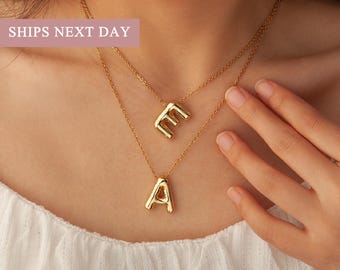 Balloon Letter Necklace - 3D Bubble Letter Initial Pendant - Bubble Jewelry Letter Necklace - Gold Initial Necklace - Letter Necklace Gold