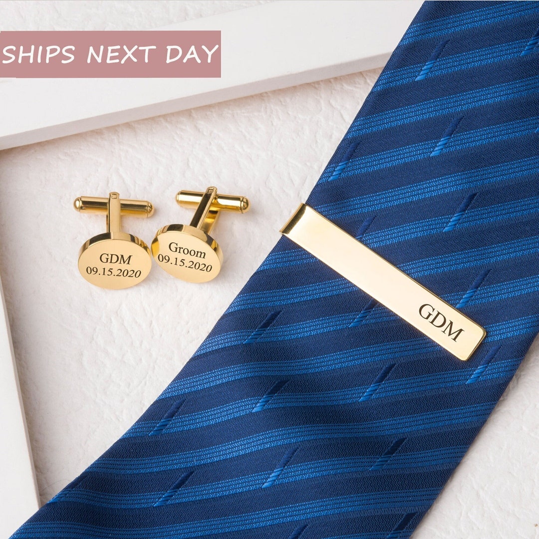 personalised tie clip and cufflink set