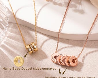 Custom Name Necklace - Engraved 2 Name Beads Necklace - Couple Name Bead Necklace for Her - Wedding Gift - Graduation Best Friend Necklace