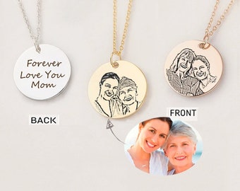 Gift For Mom - Photo Engraved Necklace - Mother and Daughter Photo Necklace - Mother and Child Necklace Personalized Mothers Day Portrait