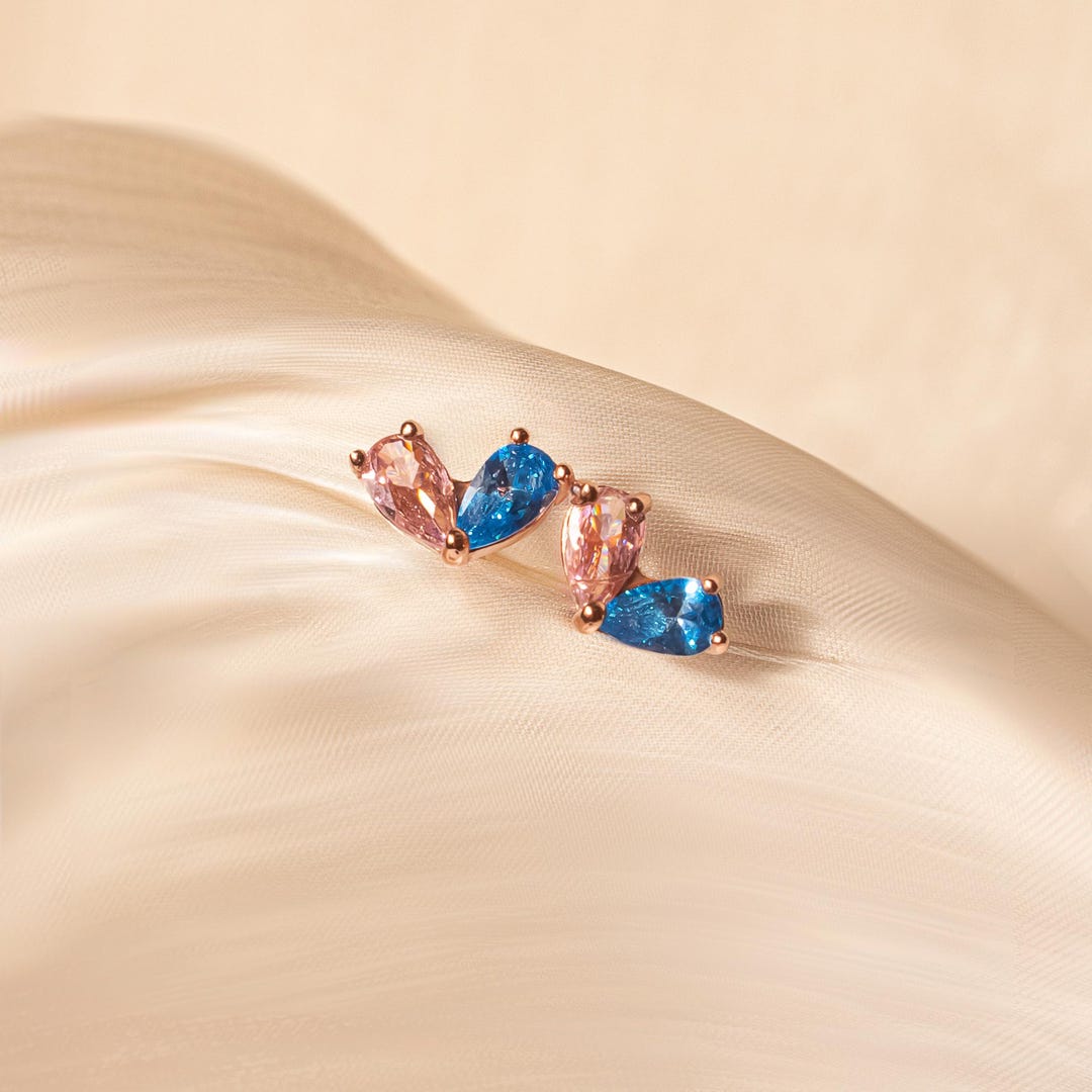 Custom Two Stone Earrings - Birthstone Heart Earrings - Toi Et Moi ...