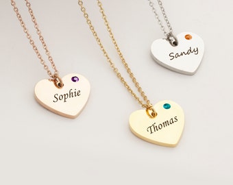 Gifts For Girls - Little Girls Birthstone Heart Necklace - Custom Name Heart Birthstone Necklace - Girls Necklace Birthday Gifts