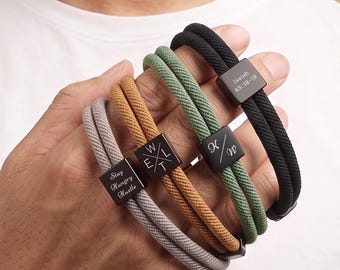 Personalized Adjustable Sliding Knot Bracelet - Engraved Adjustable Rope Bracelet for Men with Initials, Date, and Symbol - Gift for Dad