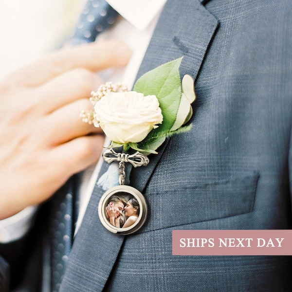 Groom Gift - Wedding Lapel Pin - Custom Photo Lapel Pin - Boutonniere Photo Charm - Lapel Pin with Pictures - Memorial Pin for Groom