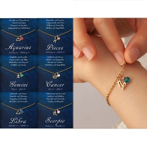 Bracelet zodiaque pour femme - Bracelet constellation - Bracelet pierres de naissance personnalisé - Bracelet en couches poissons avec carte constellation