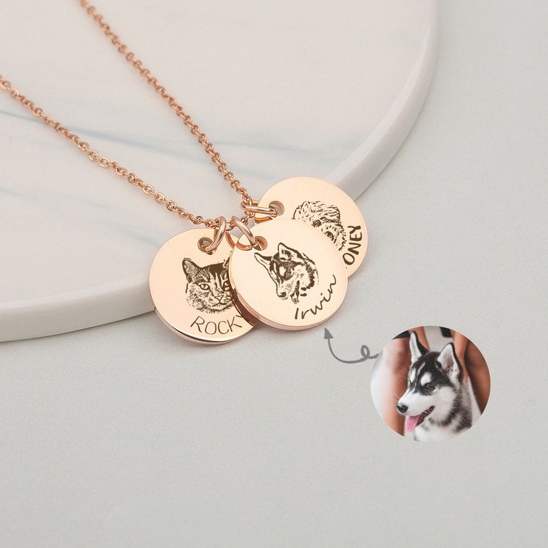 Pet Portrait Custom - Custom Dog Portrait Necklace - Engraved Portrait from Photo - Pet Memorial Jewelry - Birthday  Gift for Pet Lover 