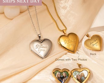 I Love You Locket - Heart Locket Necklace Personalized - Custom Mother Daughter Photo Gift - Meaningful Birthday Gift for Mom, Daughter