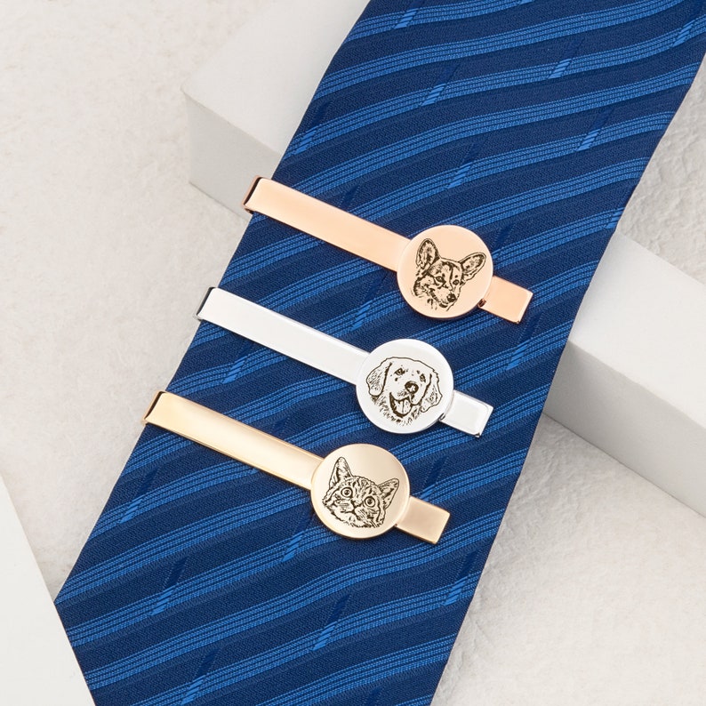 Wedding Gift for Groom Dog Tie clip Custom Tie Clip Tie Clip Personalize Pet Portrait Engraved Tie Bar Logo Tie Clip image 9