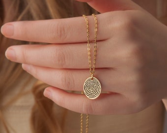 Engraved Actual Fingerprint Necklace - Sterling Silver Fingerprint Jewelry - Handwriting Necklace Oval - Memorial Gift for Her