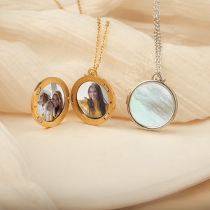 Round Pearl Locket Necklace Custom Photo Locket Pearl Locket Necklace with 2 Photos Engraved Locket Necklace for Women image 8