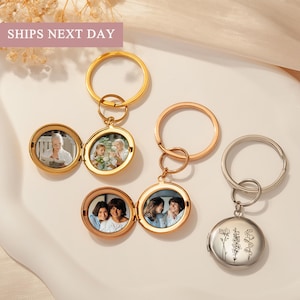 Keychain for Women - Locket Keychain Photo - Engraved Locket Birth Flowers Keychain -  Custom 2 Pictures Locket - Grandma Gift