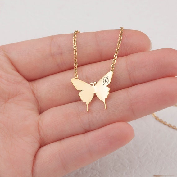 Gift for Girls Gold Butterfly Necklace Butterfly Jewelry Engraved
