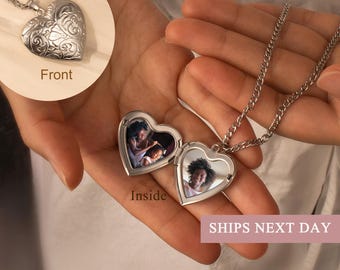Mothers Day Gifts From Daughter - Photo Locket Jewelry - Locket Necklace for Photos - Engraved Locket - Heart Locket with Photos