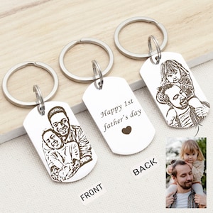 Photo Keychain - Double Sided Keychain Engraved - Photo Keychain Custom Keychain - Custom Portrait - Fathers Day Gifts for Dad from Daughter