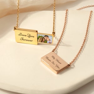 Custom Engraving Locket Photo Gift - Couple Photo Locket Necklace - Hidden Drawer Photo Necklace - Photo Gift For Him or Her