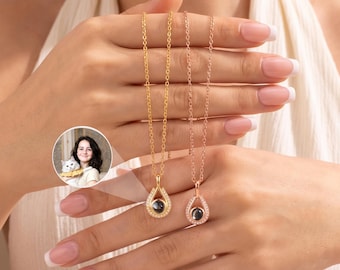 Projection Necklace Custom Photo - Teardrop Pendant with Picture Inside - Pet Memorial Photo Gift - Christmas Gift for Grandma