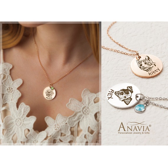 Buy Pet Necklace for Women Engraved Dog Cat Photo Necklace Pet Memorial Necklace Gifts for Dog Mom Pet Portrait Necklace With Birthstone Online in India Etsy