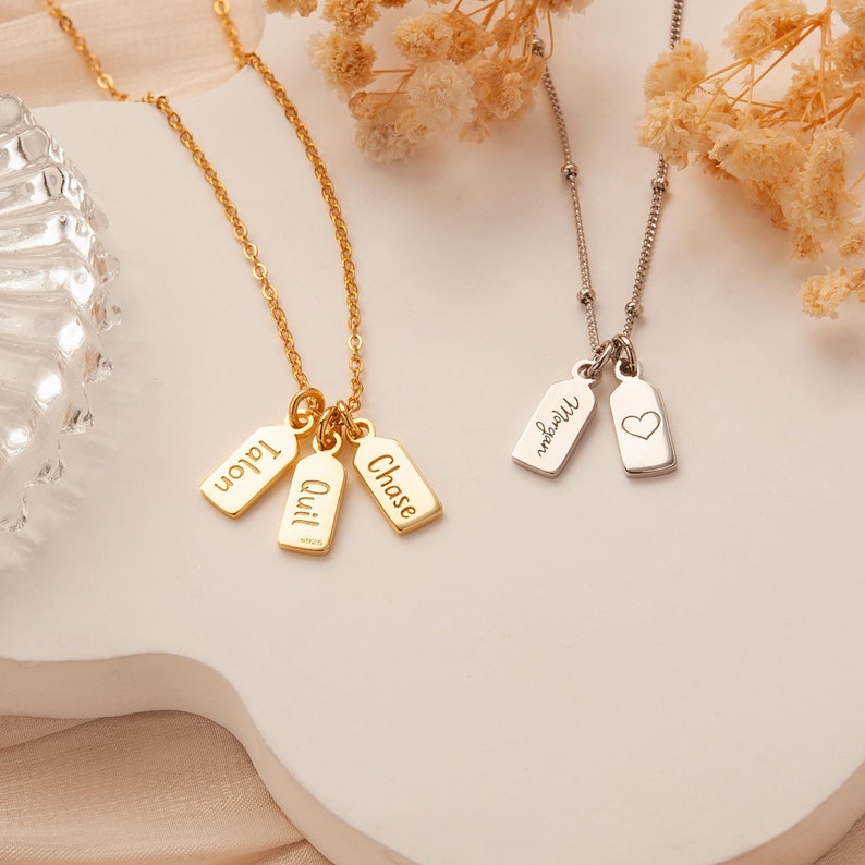 Custom Kids Name Mini Tag Bar Necklace - Personalized Multiple Name ...