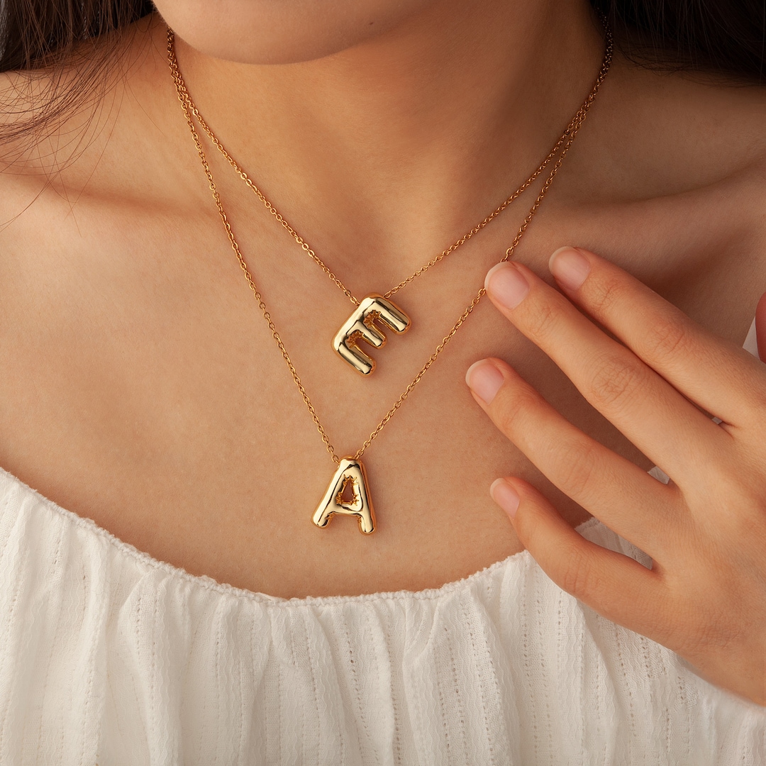 Balloon Letter Necklace - Bubble Letter Initial Pendant - Bubble