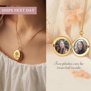 Birthday Gift for Best Friend - Custom Photo Locket - Girls Circle Locket with Name - Engraved Birth Flower and Name Gold Locket Necklace