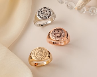 Custom Signet Ring College Emblem Signet Ring - Personalized Ring Class Signet Ring - Graduation Ring College Ring- Graduation Gift For Him