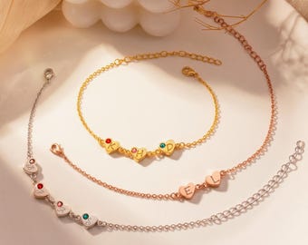 Custom Tiny Heart Charm Bracelet -  3D Heart Bracelet with double sided Engraved Initial - Friendship Bracelet - Minimalist Jewelry for Her