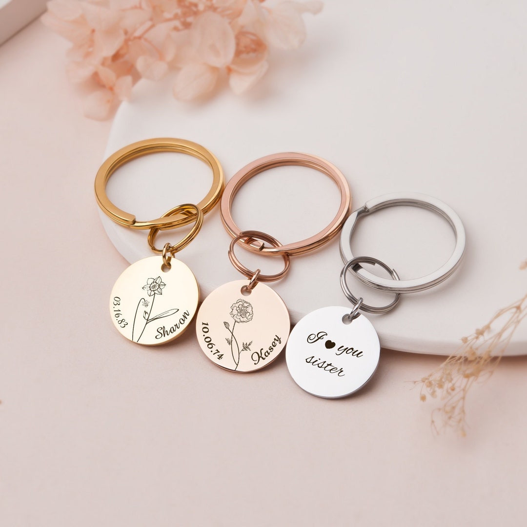 Birth Flower Miscarriage Gift Custom Keychain Birth Flower Memorial Flower Keychain Me
