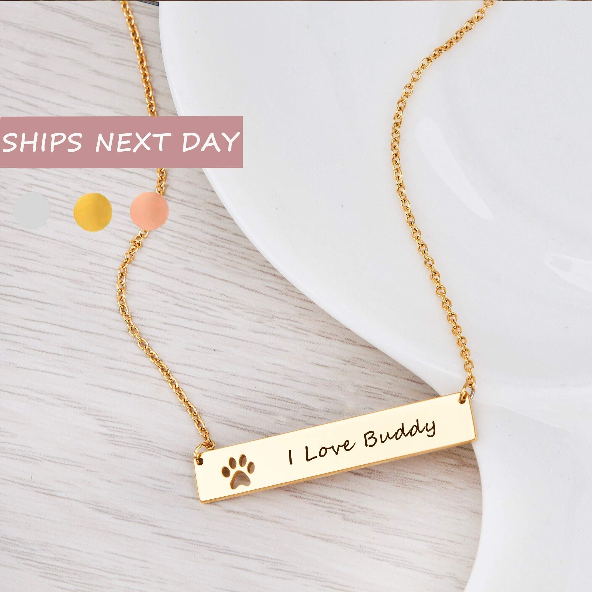 Dog Name Paw Print Necklace - Personalized Dog Mom Necklace - Custom Dog Name Bar Necklace - Pet Memorial Jewelry - Dog Mom Gift