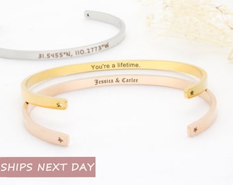 Bracelet for Women Personalized - Engraved Name Cuff Bracelet Women Silver -  Anniversary Gifts for Girlfriend