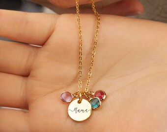 Mama Necklace Gold - Personalized Birthstone Name Necklace -  Monogram Mother Name Gift - Handmade Engraved Necklace Mothers Day Gifts