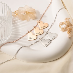 Personalized Gifts For Mom - Heart Necklace with Name - Custom Name Heart Necklace - Engraved Kids Name Family Pendant Necklace Grandma Gift