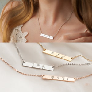Family Necklace for Grandma - Personalized Birth Flower Necklace - Birth Flower Bar Necklace - Grandma Birthday Gift