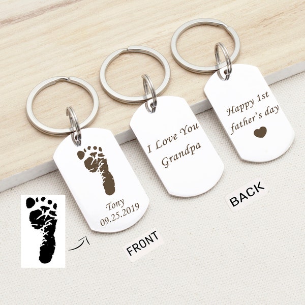 New Dad Gift- Footprint Keychain - Custom Keychain - Baby Footprint Keychain with Name - Dad Keychain - First Fathers Day Gift