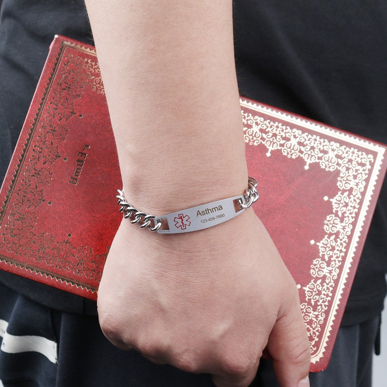 Medical Bracelet Chains Medical Alert Bracelet Chain Women Medical Id Stainless Steel Asthma Bracelet Chain Medical Alert Gift for Her