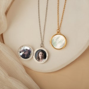 Round Pearl Locket Necklace Custom Photo Locket Pearl Locket Necklace with 2 Photos Engraved Locket Necklace for Women image 7