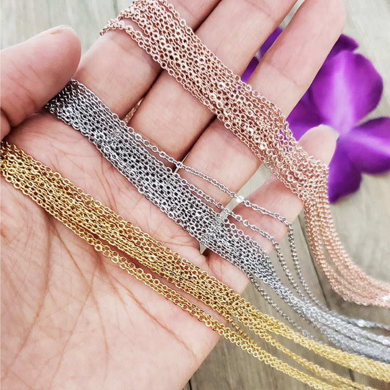 16 with 2 Extender Chain Chain For Pendant Silver Chain 1.5mm width Cable Chain Necklace Wholesale Stainless Steel Cable Chain