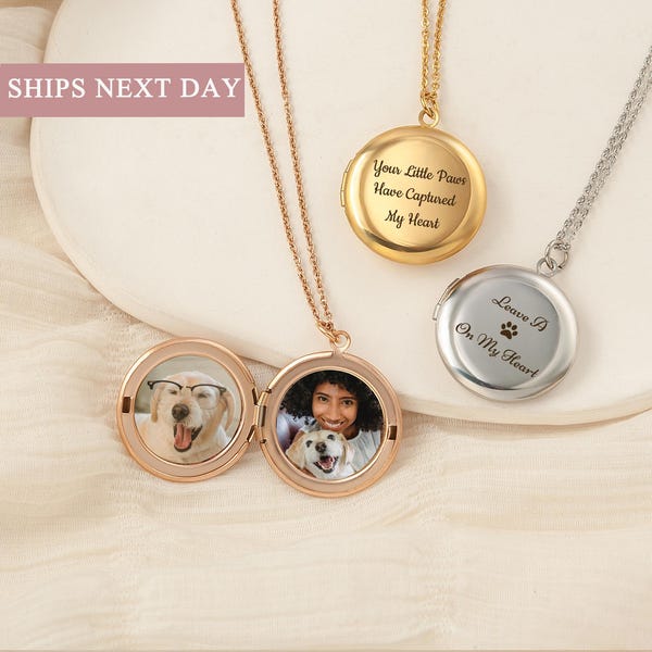Unique Birthday Gifts for Dog Mom - Locket Necklace Personalized Pet Photos - Engraved Locket Pet Memorial Gift - Pet Photo Locket Jewelry