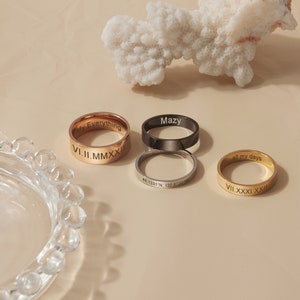 Engraved Rings Dainty Gold Ring Name Rings Custom Rings Both Sides Engraveable Personalized Ring Anniversary Gifts for Her image 7
