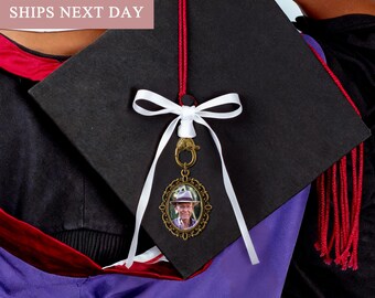 Graduation Gift - Custom Graduation Tassel Photo Charm - Memorial Photo Charm for Grad Cap - Keep Loved One's Memory Close on Graduation Day