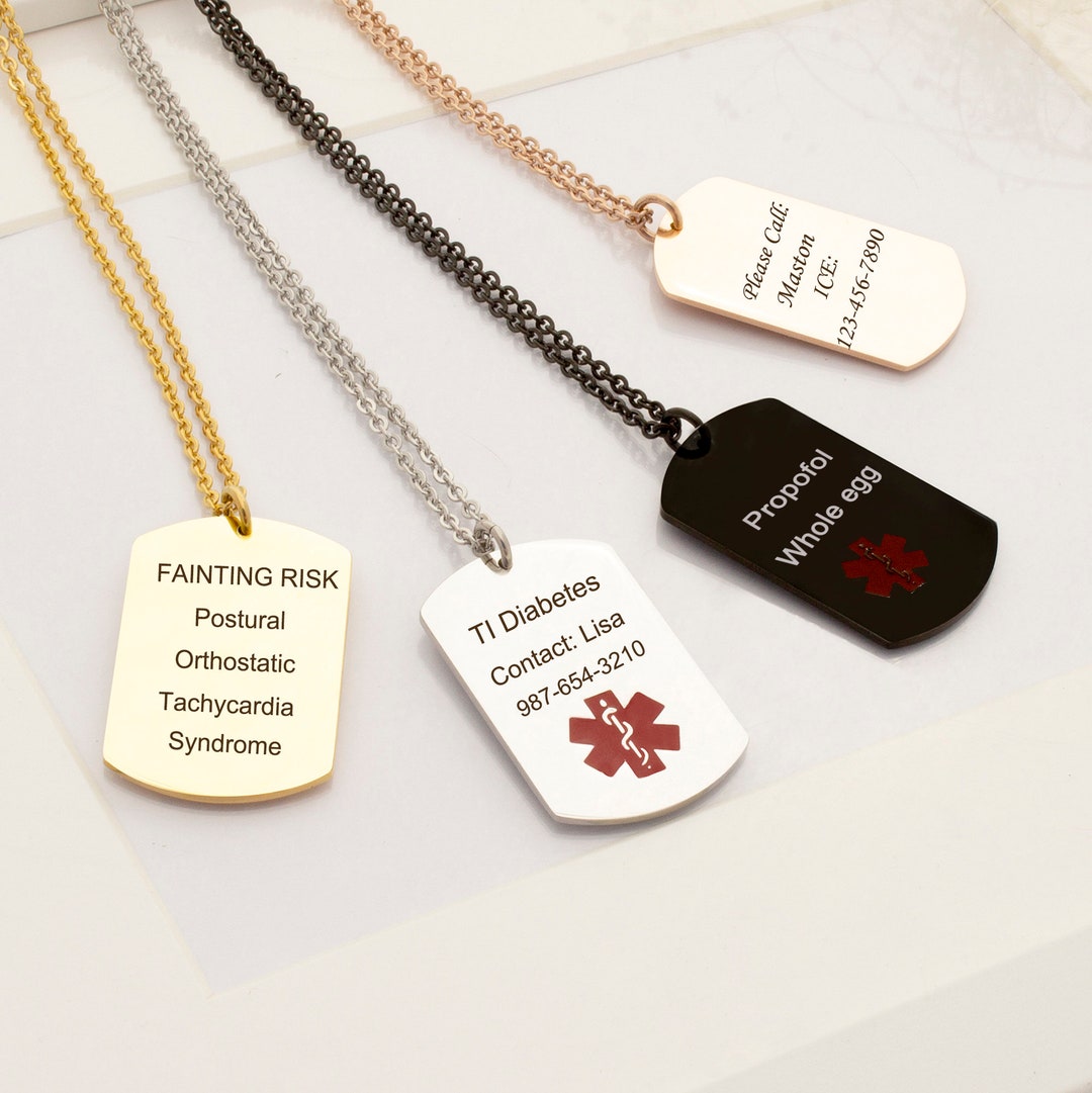 Medical Alert ID Dog Tag Necklace, Personalized Stainless Steel Alert ...